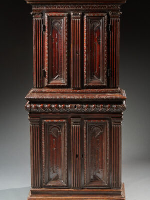 RARE CABINET DE LA RENAISSANCE LYONNAISE SCULPTÉ DE PERSPECTIVES EN TROMPE-L’OEIL