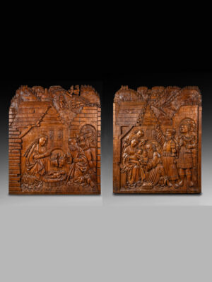 PAIRE DE BOIS D’APPLIQUE REPRESENTANT LA NATIVITÉ ET L’ADORATION DES MAGES