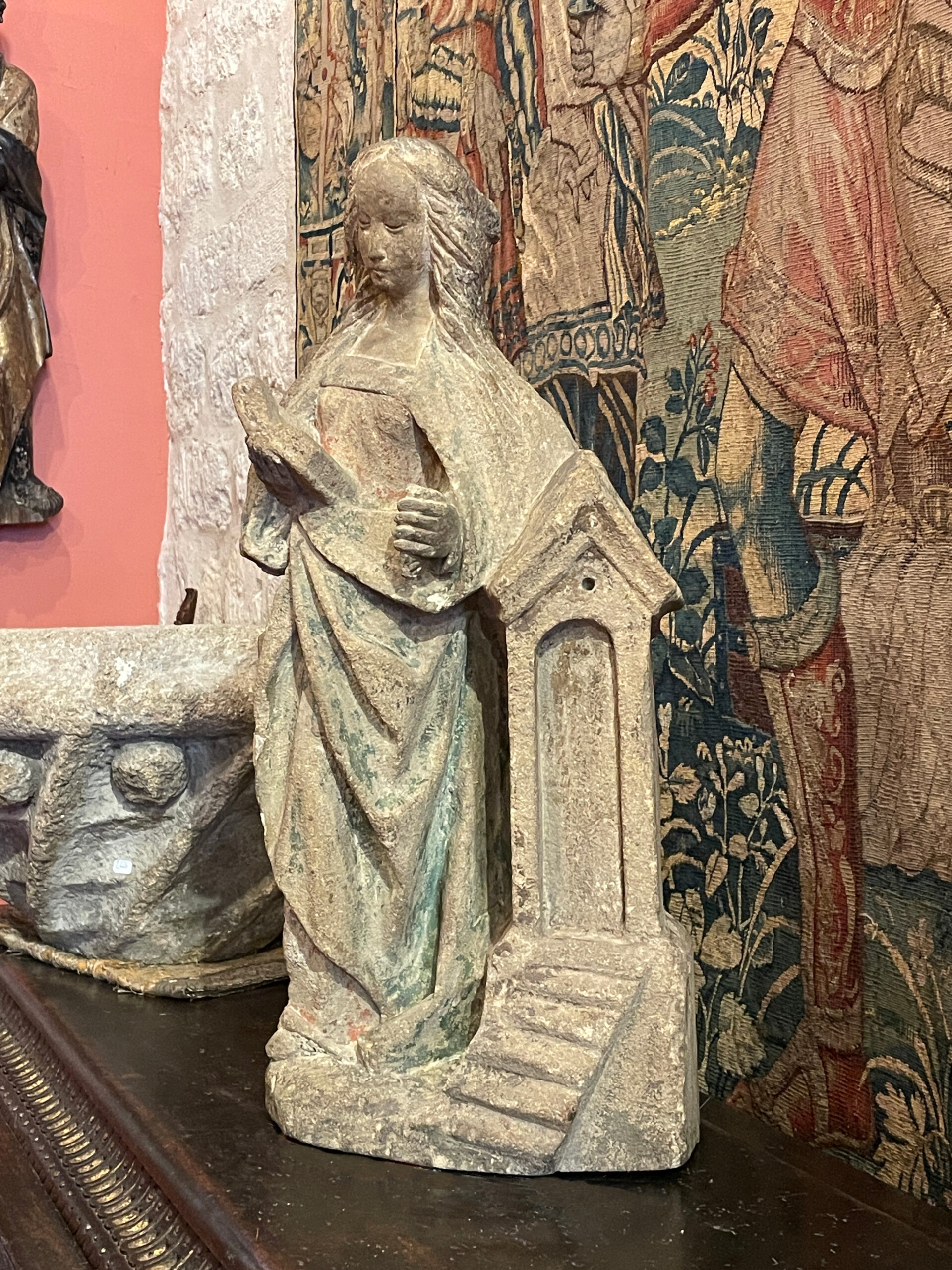 BEAUTIFUL SANDSTONE SCULPTURE DEPICTING SAINT BARBARA BESIDE THE TOWER
