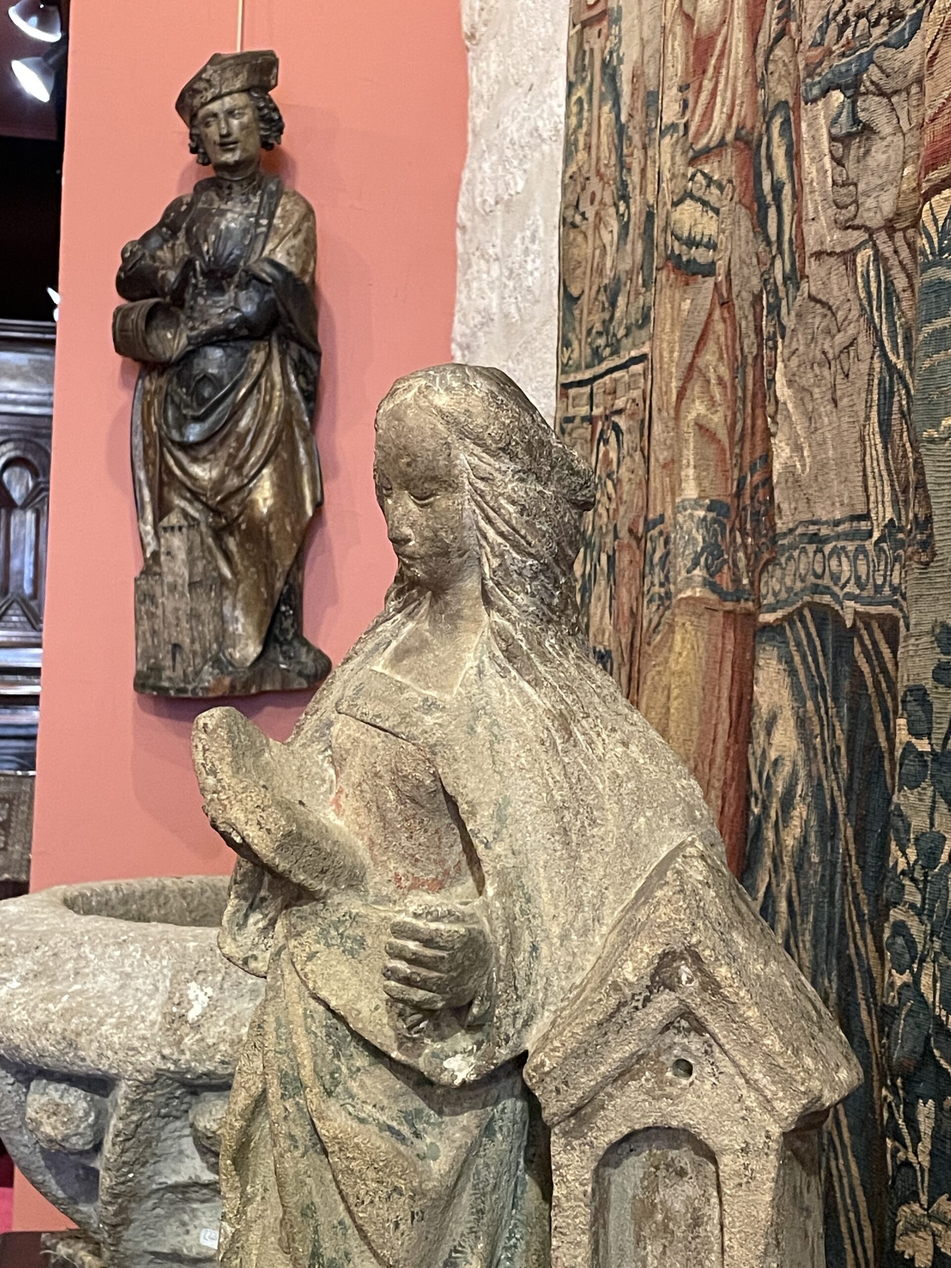 BEAUTIFUL SANDSTONE SCULPTURE DEPICTING SAINT BARBARA BESIDE THE TOWER